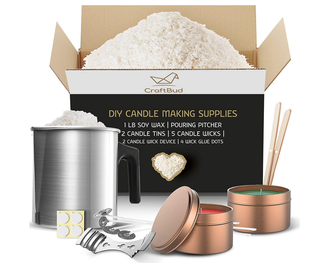 CraftBud Soy Candle Making Kit - Complete DIY Candle Kit with 56 Pieces - Includes Soy Wax, Fragrance Oils, Dye Blocks, and More - Perfect Gift for Adults and Beginners