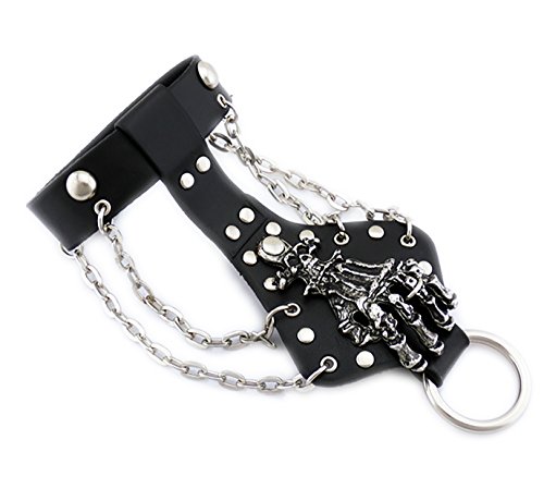 Yes i am Punk Men's Biker Alloy Rivet Studs Leather Pirate Skull Skeleton Hand Finger Chain Bracelet