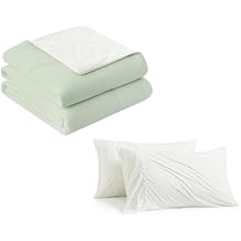 Cozy Bliss Cooling Pillowcases White 20 * 30 and Cooling Comforter Green White Twin Size 60 * 90