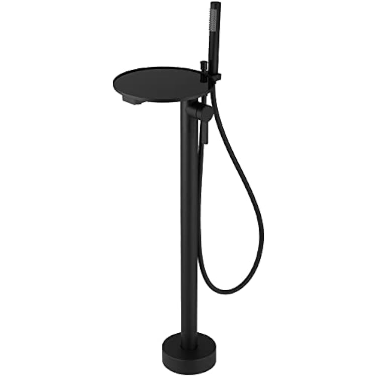 Freestanding Bathtub Faucet Matte Black with Handheld Shower Single Handle High Flow Rate Faucets Floor Mount Tub Filler with Shelf By BWE