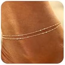 Ritach Ankle Bracelets for Women - Silver/Gold Plated Stainless Steel Anklets for Women Waterproof Layered Cuban Link Figaro Chain Heart Anklets Set Summer Beach Jewelry Gifts