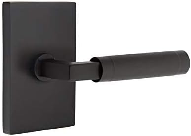 Emtek Select Privacy, Modern Rectangular Rosette, Knurled Lever (Right Hand, L-Square Stem, Flat Black)