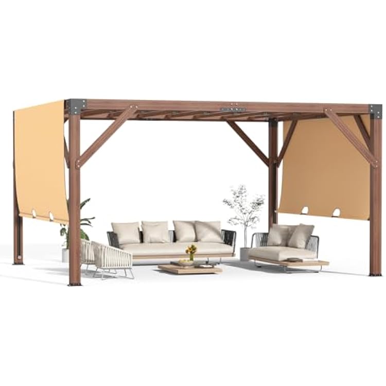 12X 14 Cedar Wood Pergola, Stylish Outdoor Addition, Retractable Shade Canopy, Durable & Rot Resistant, Versatile Design, for Backyard, Garden, Deck, Outdoor Entertaining