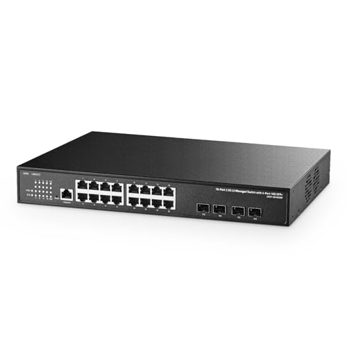 Binardat 20 Port 2.5G Web Managed Switch, 16x2.5G Ethernet, 4x10 Gigabit SFP Ports, WebCLI L3 Managed, Metal Multi-Gigabit DesktopRackmount Network Switch