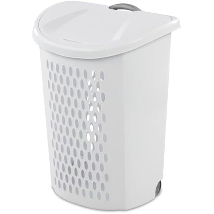 2-Bushel Capacity Laundry Basket With Wheels and Lid,Plastic Rolling Laundry Hampers,Retractable handle,White,Suitable for use in Home and Dormitories