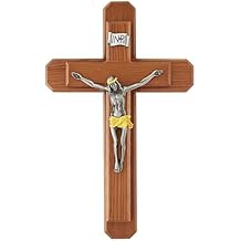 Christian Brands Sick Call Crucifix Set - Base Candles Cross Holy Water and Cotton, 13'' H, Walnut/Zinc/Antique Gold
