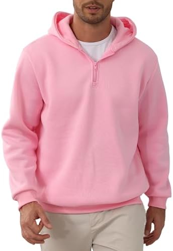 Men Quarter Zip Hoodie Fleece Lightweight Mens Half Zip Pullover Long Sleeve Drop Shoulder Hooded Sweatshirt