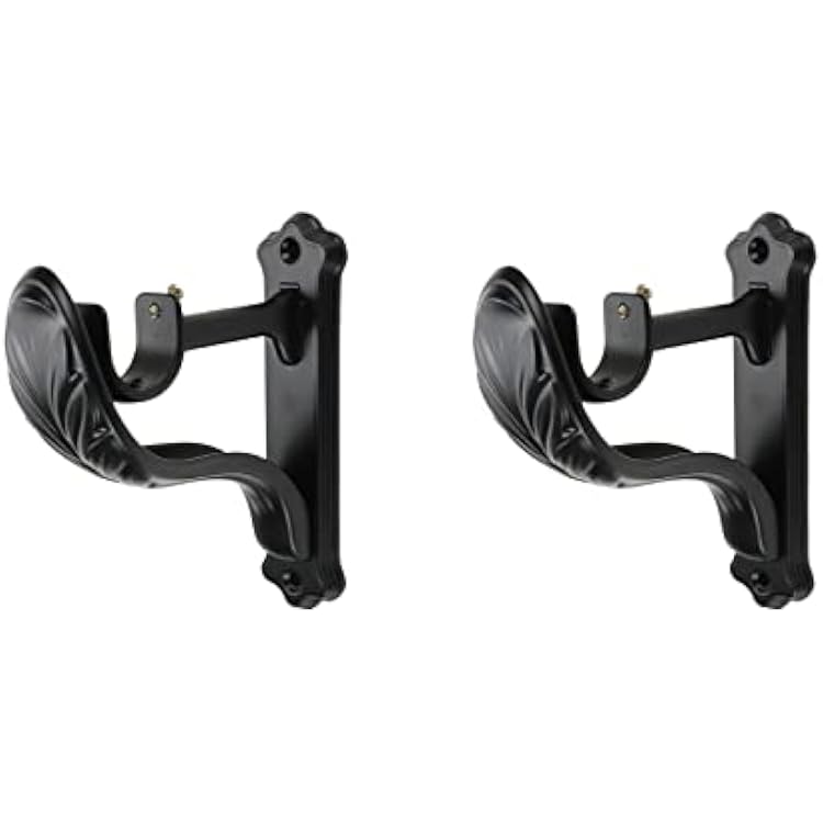 2Pcs Curtain Rod Brackets Holders, Single Black Retro Wall Mount Brackets for Window Curtains Rod Hangers with Adjustable Screw