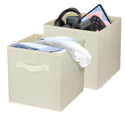 2 Pcs Storage Cubes, 10.5 Inch Collapsible Storage Bins, Fabric Foldable Bins for Organization, Durable Storage Bins for Closet, Shelves, Offices Beige