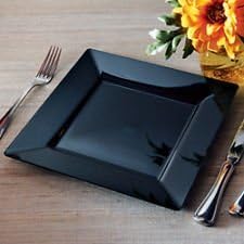 Square Plastic Dinner/Buffet Plates Black 9.5 Inch 120ct Elegant Wedding Plate