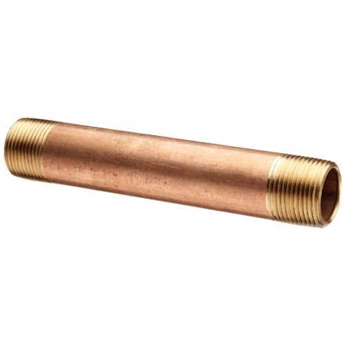 Red Brass Pipe Fitting, Nipple, Schedule 40 Seamless, 1-14 NPT Male X 2-12 Length by Merit Brass