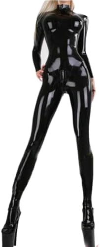 Black Latex Sexy Lingerie Patent Leather Catsuit Full Body Design Latex Tight Zipper Jumpsuit Wet Look Club wear