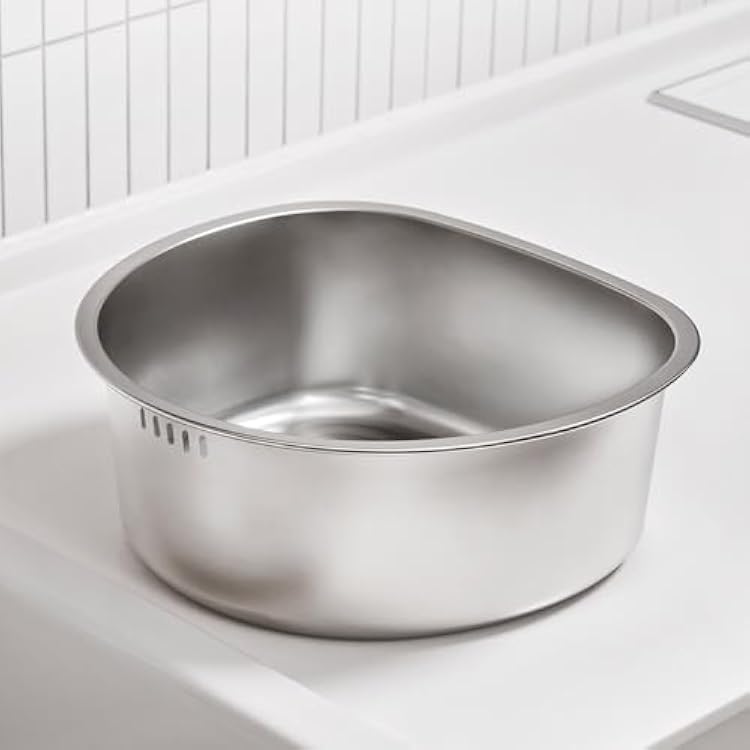 WAGENSTEIGER D-Shaped Stainless Steel Dishpan, Kitchen Sink Wash Basin Tub for Dishes, Vegetables & Fruit, Heavy Duty Metal Dish Tub 8.45 Qt