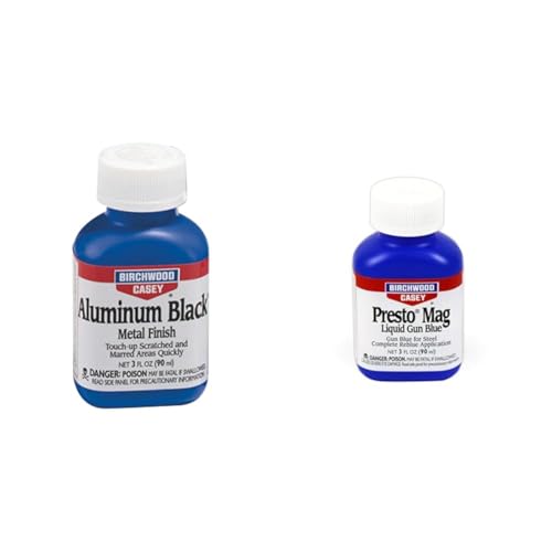 Birchwood Casey Aluminum Black Touch-Up 3 Oz & Presto Mag Liquid Gun Blue for Steel Complete Reblue Application, Gun Maintenance and Preservation, 3 Ounce 90ml