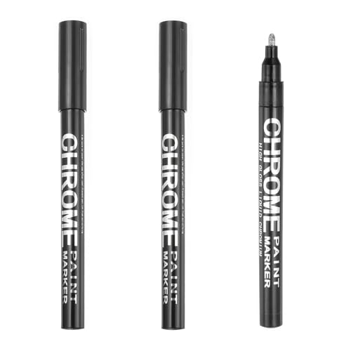 PATIKIL Chrome Markers, 3Pcs Mirror Liquid Chrome Pens Waterproof Reflective Gloss Metallic Marker Permanent Paint Pen with 1mm Fine Tip for Model Painting DIY Projects, Silver