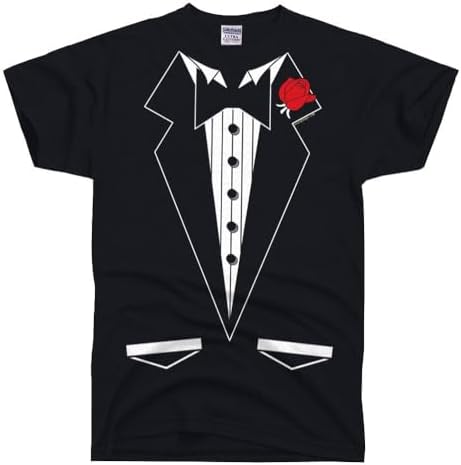 Black Tuxedo T Shirts for Men - Tux Tshirt, Bachelor Party Shirt, 80s Prom Outfit for Men Women, Funny Wedding Suit T-Shirt