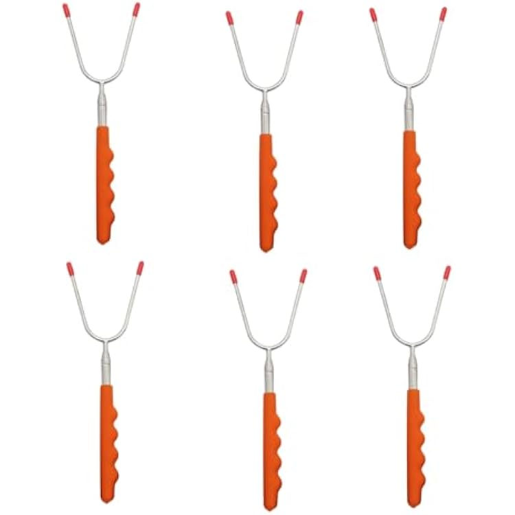 Telescopic Roasting Fork,6PCS Stainless Steel Barbecue Skewer,Marshmallows Roasting Stick,Hot Dog Stick,U Shape Barbecue Fork for Grilling