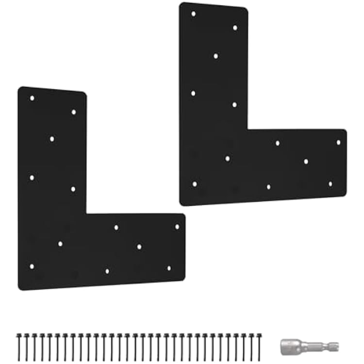 2 Pcs 13.2x 5L Shape Flat Bracket, Mending Plate with Black Powder-Coated Right Angle Brackets, Corner Bracket, L Shape Plate Fit 6x6,8x8 for Repair House,Furniture,Pavilion,Truss framing