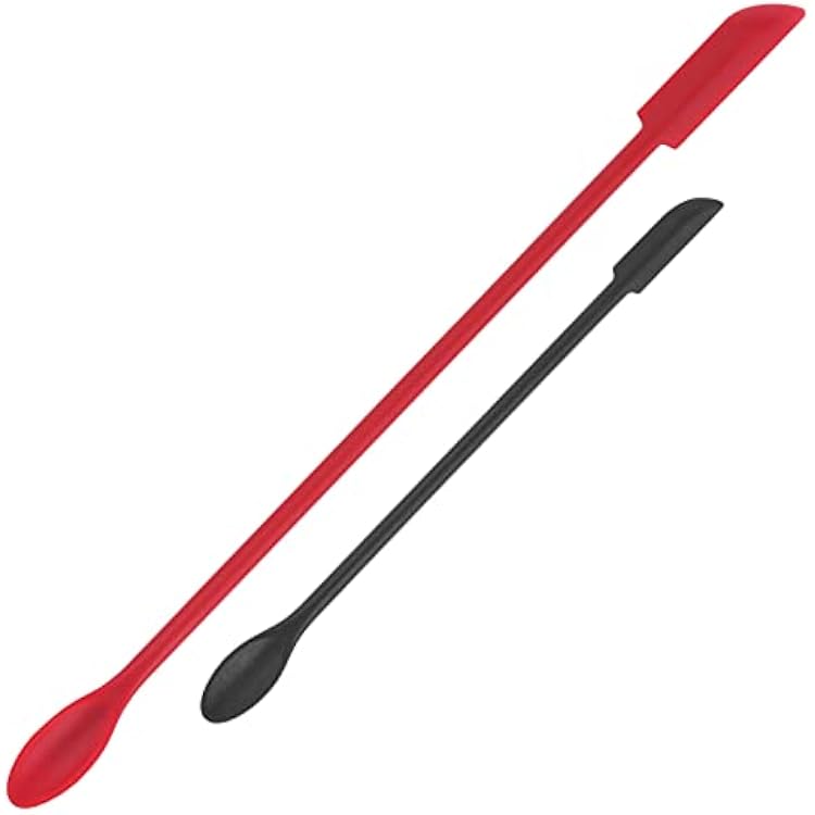 Mini Spatula Silicone Spatula Set - Cuttte 2pcs Small Makeup Scrapers for Cosmetics, Reusable Beauty Tiny Tools, Thin Jar Scraper, Get Last of Makeup Out, Black and Red