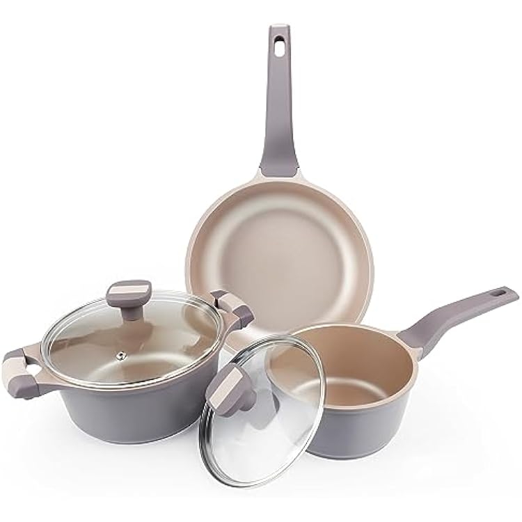 Pots and Pans Set with Premium Nonstick Coating, 5-Piece Kitchen Cookware Sets PFOA & PFAS Free, Pots and Pans Cooking Utensils Set InductionGasElectric Compatible, Dishwasher Safe