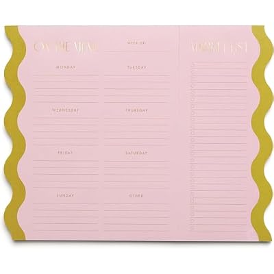 DesignWorks Ink Magnetic Weekly Meal Planner for Fridge 60 Sheet Meal Planning Notepad with Removeable Grocery List & Double Magnets Aesthetic Scallop Edge Menu Planner - Pink & Chartreuse