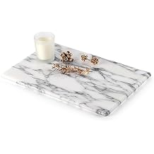 Koville Italian Natural Marble Cutting Board for Kitchen Pastry Bread Macaron Display, 12" x 8" Real Stone Slab Marble Cheese Board for Counter, Bathroom Perfume Tray Candle Plate (Arabescato)