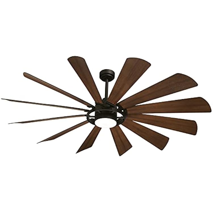 Minka-Aire F870L-TCLDK Windmolen 65 Smart Outdoor Ceiling Fan, DC Motor, Dimmable LED Light in Textured Coal Finish Brown Blades Compatible Alexa, Nest, Google Home and iOSAndroid App