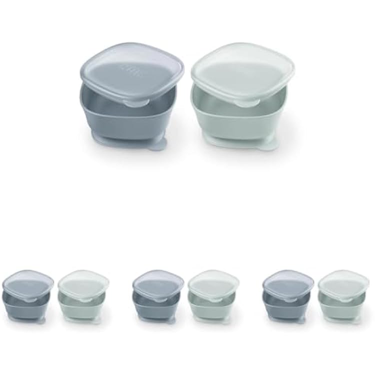 NUK for Nature Suction Bowl and Lid, Leak-Proof Lid, Microwave, Freezer, Top Rack Dishwasher Safe, BPA-Free Pack of 4
