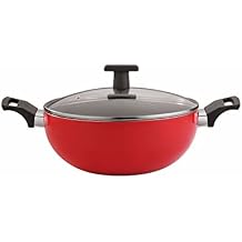 Neelam Non-Stick Kadai with Glass Lid, 26 cm, 3.7 Liters (4 Coated)- Induction Friendly, Red