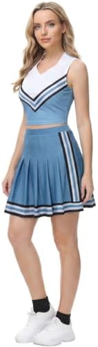 Cheerleader Uniform For Women Cosplay Girls Blue Tank Tops Pleated Skirt 2PCS Cheerleading Costumes