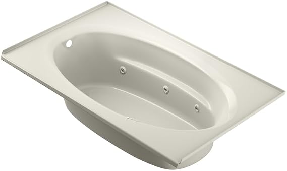 Jacuzzi SIGNATURE Acrylic Drop-In Bathtub, Jet Massage Tub, Slip Resistant, Left Drain Placement, 72" (L) x 42" (W), Oval In Rectangle, 3-Tile Flange, Oyster