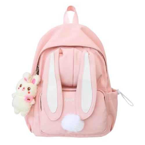 Kawaii Bunny Ear Backpack for Girls Teen Women School Daypack for Travel Bookbag with Cute Pendant Pink