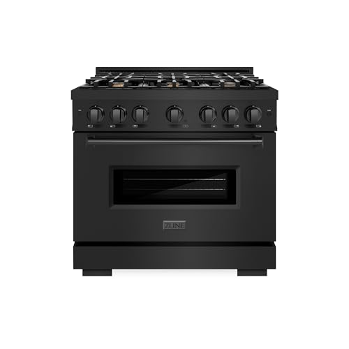 ZLINE 36 in. 5.2 cu. ft. Classic Gas Range with Convection Gas Oven in Black Stainless Steel with 6 Brass Burners CGRB-BR-36