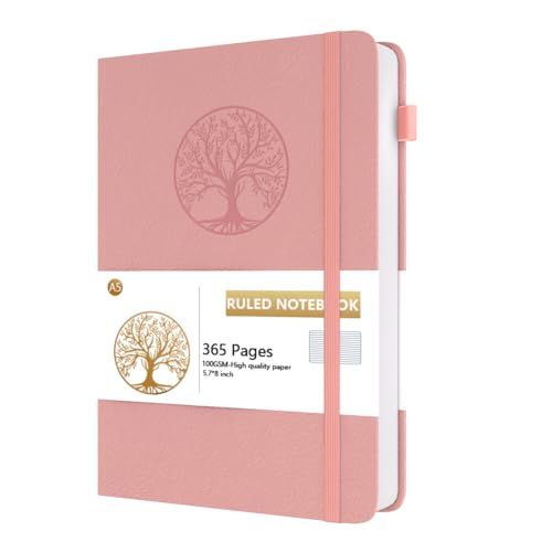 Lined Journal Notebook Tree, A5 365 Pages College Ruled 100gsm Thick Journals for Writing, Hardcover Leather Journal with Elastic Band for Women Men on Work, Business, School and Travel
