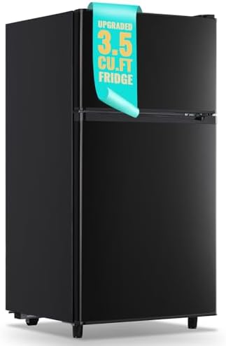 WANAI Small Refrigerator with Freezer 3.5 Cu.Ft Mini Fridge with Freezer on Top Double Door Small Fridge for Bedroom Dorm Room College Office Black