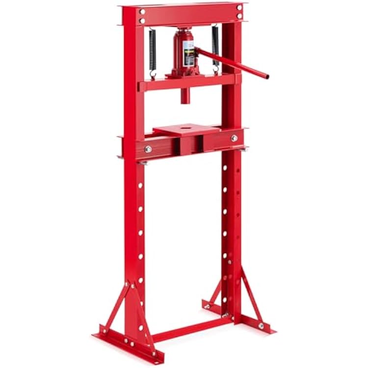 Garvee Hydraulic Press 12 T, Hydraulic Shop Press, H Frame Benchtop Hydraulic Press with 2 Press Plates, Garage Floor Shop Press, Adjustable Work Table Height, Heavy Duty Press, Red