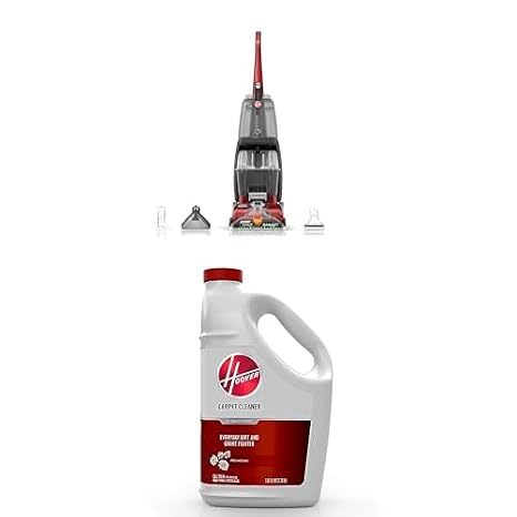 Hoover PowerScrub Deluxe Carpet Cleaner Machine, Upright Shampooer, FH50150NC + Hoover Everyday Solution, Deep Cleaning Carpet Shampoo, 128 oz Formula, AH30932