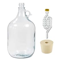 North Mountain Supply 5 Liter (1.32 Gallon) Italian Glass Jug with Handle, Rubber Stopper & 6 Bubble Airlock