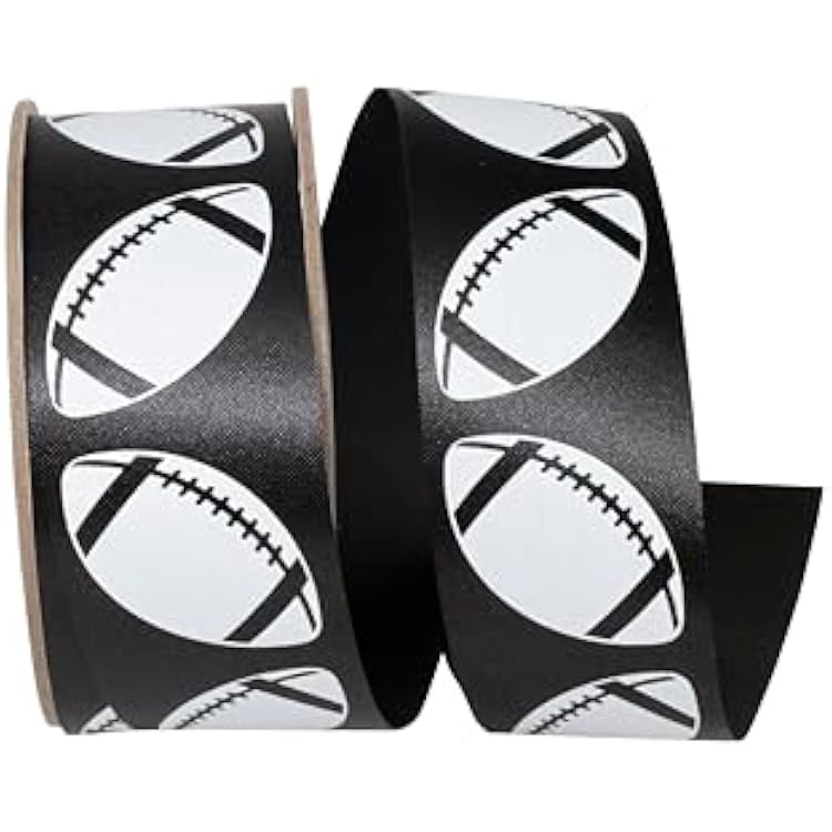Reliant Ribbon Homecoming Matte Footballs Cooler Ribbon, BlackWhite, 1-38 Inch, 25 Yards