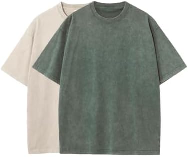 Mens Oversized 2 Pcs T Shirt Gym Acid Wash Vintage Tee Shirt Casual Streetwear Basic Tees