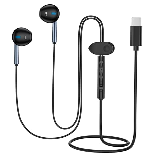 USB C Headphones Wired for Samsung Galaxy S25 Ultra S24 FE S23 S22 S21 S20 S10 A17 A16 A15 A55 A54,USB C Earbuds Noise Cancelling in-Ear Earphones with Mic Type C Headphones for iPhone 16 15 Pro Max
