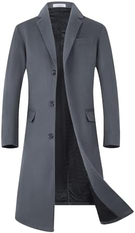 ELETOP Mens Trench Coat Winter Wool Jacket Long Business Overcoat Pea Coat
