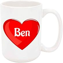 Ben Coffee Mug - Personalized Ceramic Heart Cup with Name, Custom Mug, Customized Birthday/Christmas Gift, Holiday Present, 11 Oz