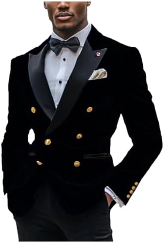 Shiny Velvet Blazer Double Breasted Satin Lapel for Men Special Occasions Cocktail Party