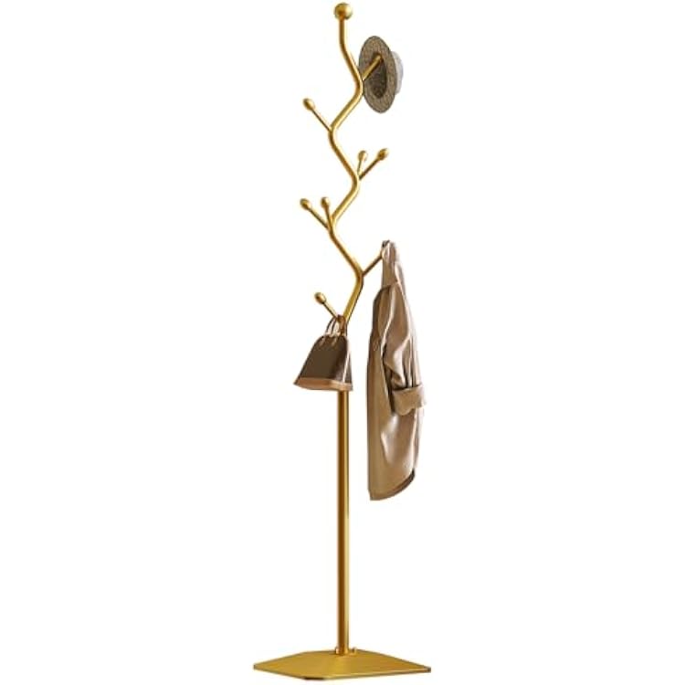 Coat Rack Freestanding gold Coat Tree with 8 Hooks, Creative Design Tree Branch-look, Standing Coat Rack Coat Hanger Stand with Stury cast iron Base for Entryway, Hallway, Bedroom gold