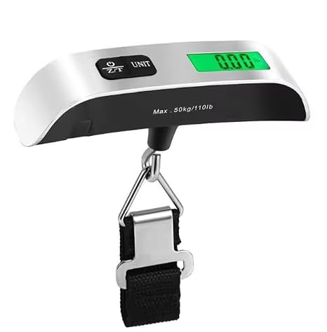 Electronic Luggage Scale, 110lbs Hanging Baggage Scale with Backlit LCD Display,Portable Suitcase Weighing Scale,Travel Luggage Weight Scale with Hook,Strong Straps for Travelers(Ash Silver/Temp