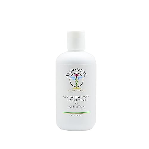 Ayur-Medic Cucumber & Jojoba Bead Cleanser | Light Water-Based Gel for All Skin Types, Gently Removes Makeup, Oil & Impurities 8 oz