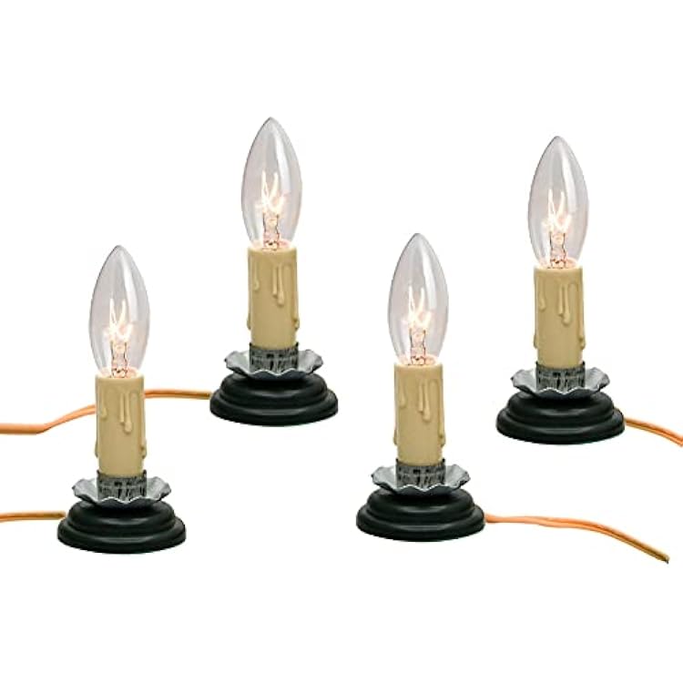 GOOTHY 3 Inch Electric Country Candle Lamps, Plug in Christmas Electric Window Candle Lamp with Black Plum Iron Base, 7W C26 Lights Bulb, 3 Candlesticks with OnOff Switch, Ivory- Set of 4
