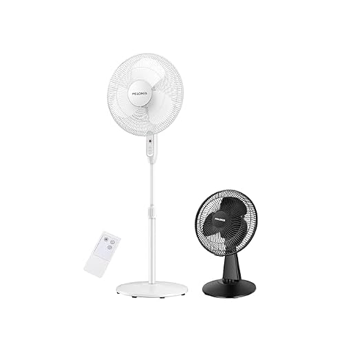 PELONIS 16'' Pedestal Remote Control Oscillating Stand Up Fan 7-Hour Timer, 3-Speed, and Adjustable Height & Table Fan 12-Inch Oscillating Table