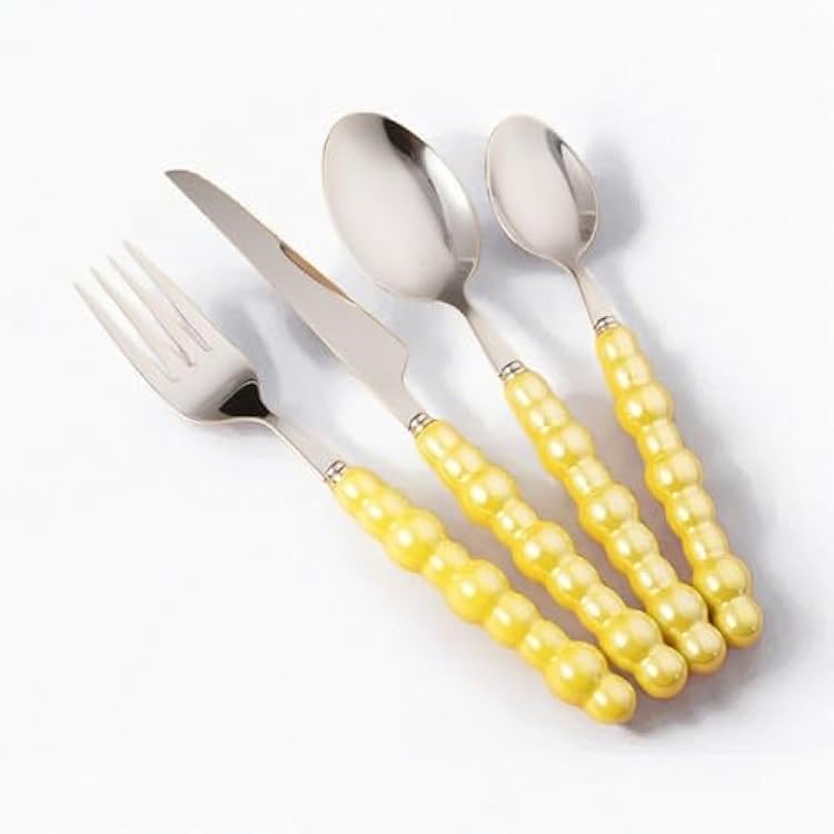 Silverware Flatware Set, 41624324048 Pieces 1810 Stainless Steel Knives Forks and Spoons with Pearl Ceramic Handles, Luxury Steak Knives Dessert Spoons for Home